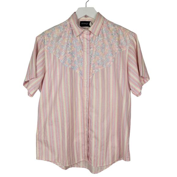 4/$20 VTG Wrangler Pink Stripes Floral Western Shirt - Size M - Picture 1 of 5